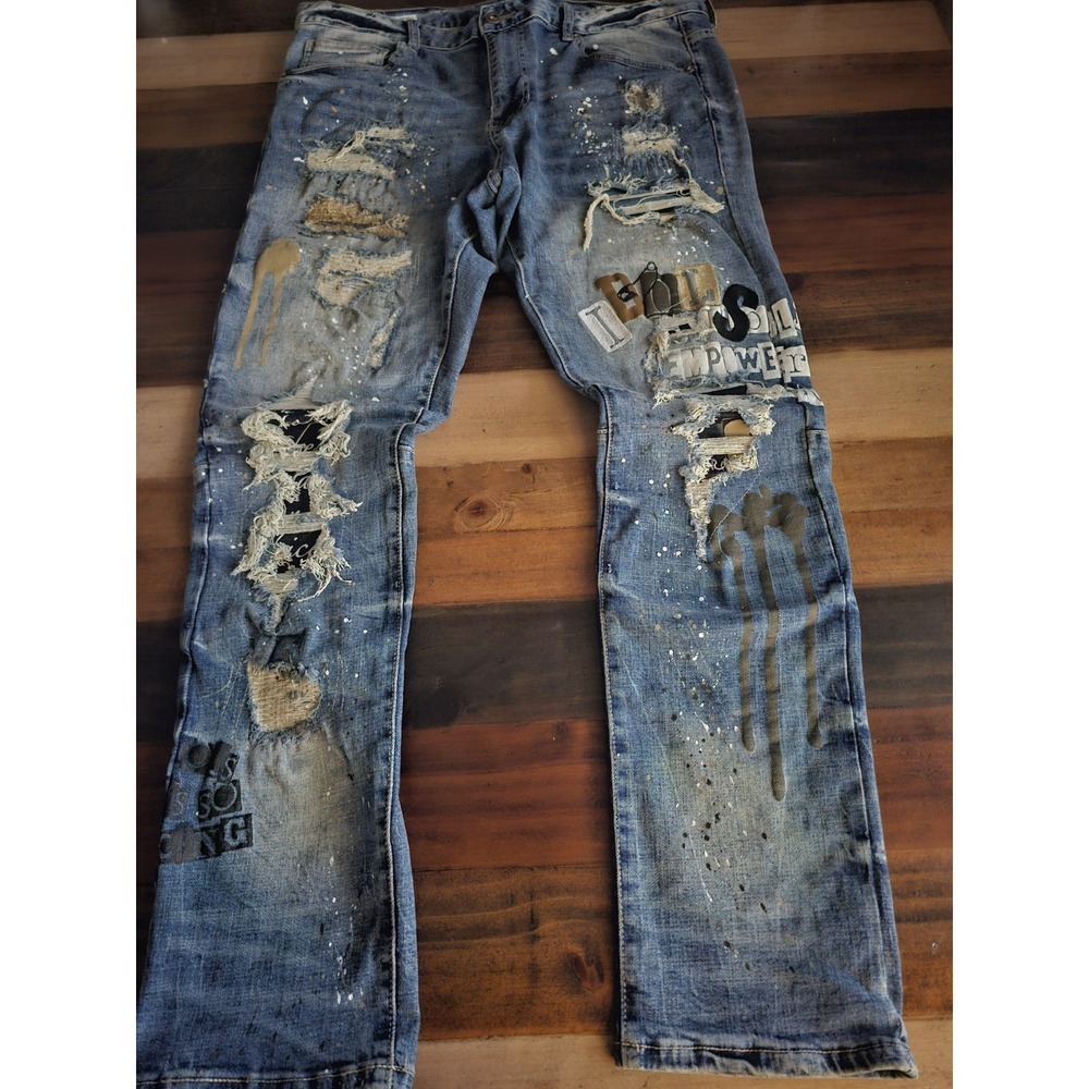 Smoke Rise "SR91" graphic distressed jeans  RN82930